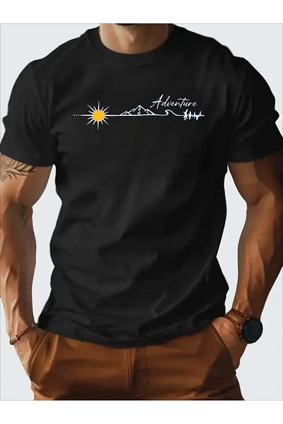 PARUNIV Tricou barbati casual, Adventure,cu gat rotund si maneca scurta, regular fit, bumbac