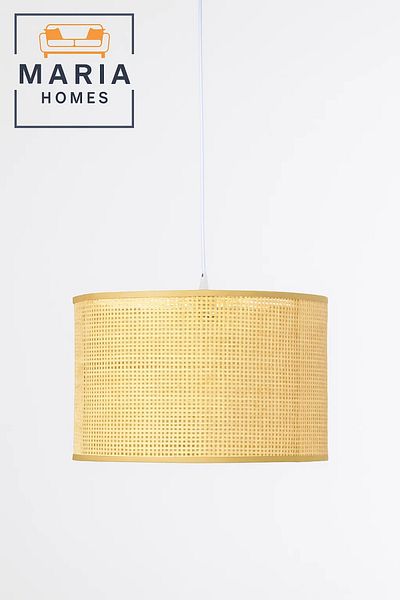 MARIA HOMES Natural Cane Woven Cylinder Pendant Light
