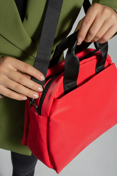 Sanmorris 1389 Women's Multi-Eye Faux Leather Adjustable Cross Strap Hand and Shoulder Bag Red Black