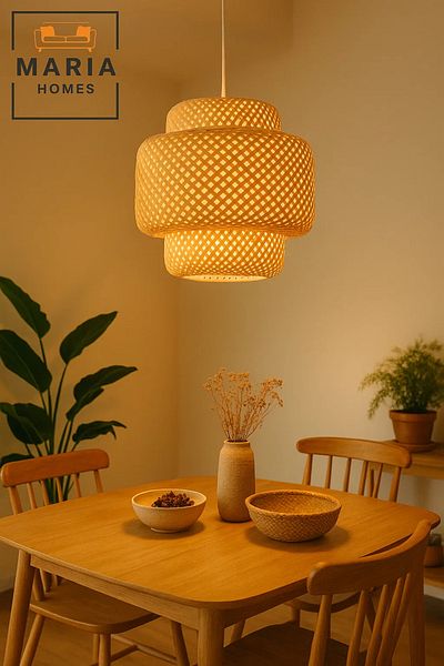 MARIA HOMES Double-Layered Handwoven Rattan Pendant Light