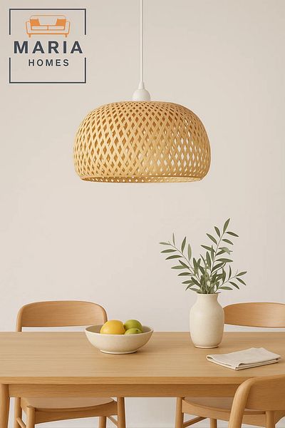 MARIA HOMES Natural Woven Rattan Pendant Light