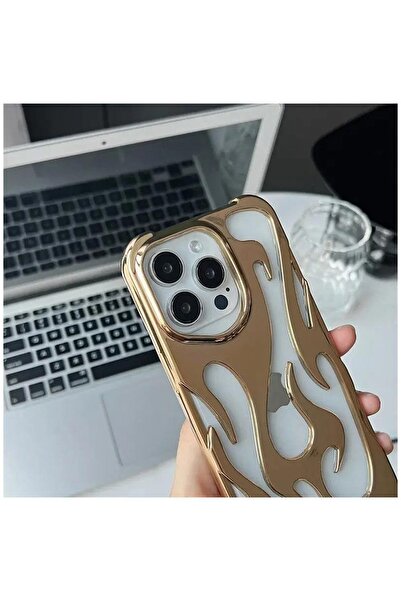 Zebana Apple iPhone 16 Pro Max Uyumlu Kılıf Zebana Flame Silikon Kılıf Gold