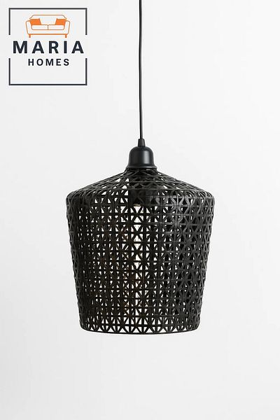 MARIA HOMES Black Woven Rattan Pendant Light