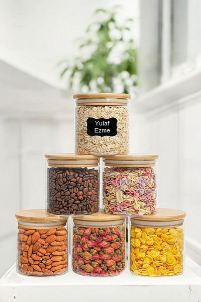 LUMİNA Set of 3 Glass Spice Jars with Bamboo Lids - Spice Storage Container Vacuum Jar with Lid 500 ml
