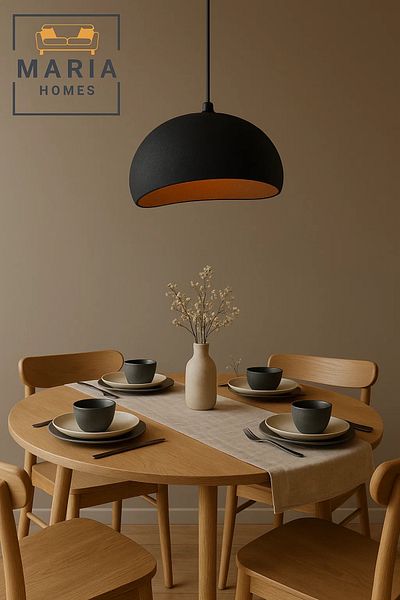 MARIA HOMES Curved Matte Black Dome Pendant Light