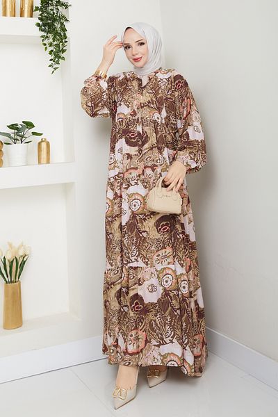 Pamuk Butik Women's Judge Collar Modal Patterned Dress