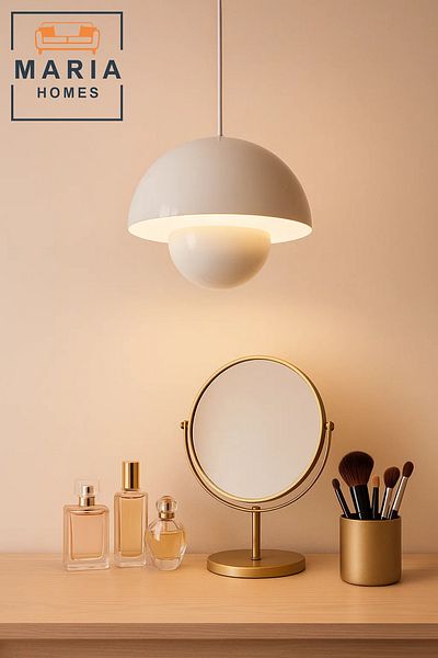 MARIA HOMES Glossy White Dome Pendant Light