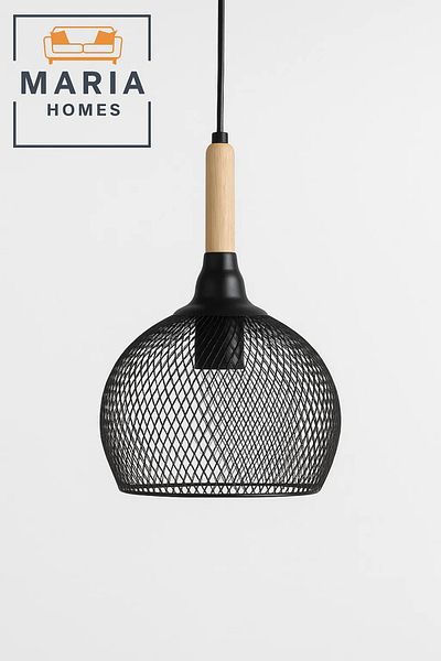 MARIA HOMES Modern Triple Drop Pendant Light in Grey and Wood
