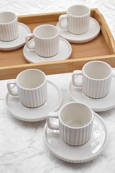 LUMİNA Saturn 12 Piece Porcelain Coffee Set - Cream