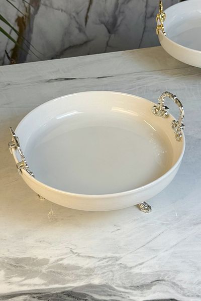 MAY HOME Porcelain Bowl & Salad Fruit Appetizer Presentation with Metal Legs and Handles