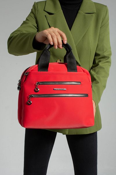 Sanmorris 1389 Women's Multi-Eye Faux Leather Adjustable Cross Strap Hand and Shoulder Bag Red Black
