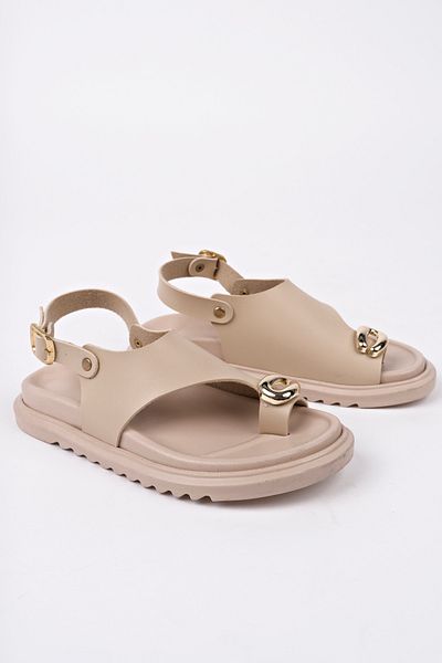 meyra'nın ayakkabıları Women's Leather Flip Flops Gold Ring Buckle Detailed Orthopedic Sole Sandals