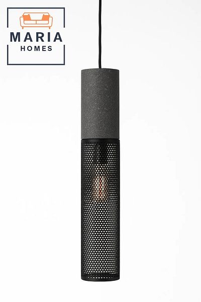 MARIA HOMES Tall Cylindrical Black Mesh Pendant Light