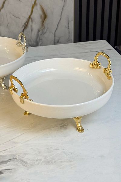 MAY HOME Porcelain Bowl & Salad Fruit Appetizer Presentation with Metal Legs and Handles