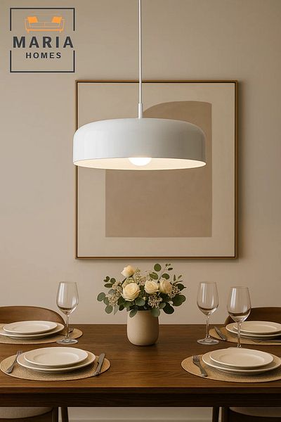 MARIA HOMES Glossy White Cylinder Pendant Light