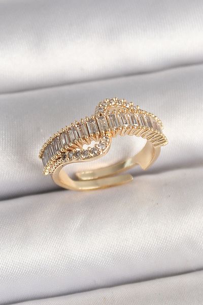 Skygo Zircon Stone Adjustable Model Gold Color Bowknot Women's Ring