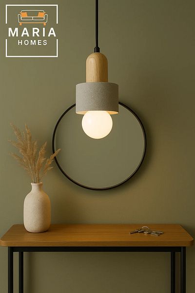 MARIA HOMES Mini Cement Pendant Light with Wood Top