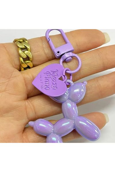 Accessories Vanilla Avenue Purple Shiny Balloon Dog Heart Detailed Elegant Women's Keychain Accessory