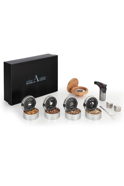 gigAnte Black Viski & Kokteyl Tütsüleme Seti – 4 Farklı Aromalandırma Talaşı ...