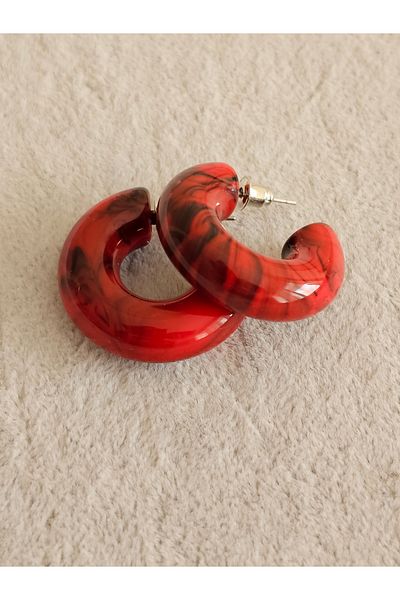 SiestaAccessories أقراط دائرية من الأكريليك باللون الأحمر