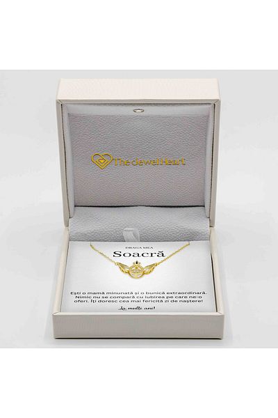 The Jewel Heart Colier Cadou Argint 925 Cu Mesaj Pentru Soacră, Cutie LED Premium, Placat cu Aur 14K