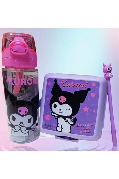 izmir yazici servis Kuromi Licensed Tritan Flask 500 ml and 2 Layer Nutrition Container Gel Pen Gift Set 2