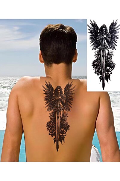 Mecit Tuhafiye SAVAŞCI KANATLI KIZ BÜYÜK BOY SIRT KOL GEÇİCİ DÖVME