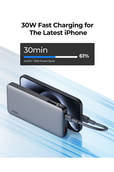 AUKEY Sprint X Power Bank 10,000 mAh 30W PD, PB-Y41 Selver