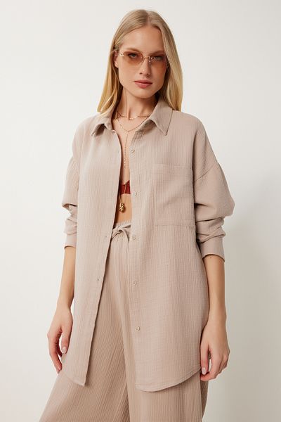 Lovelyİstanbul Set cămașă și pantaloni oversize BEJ LSA0014