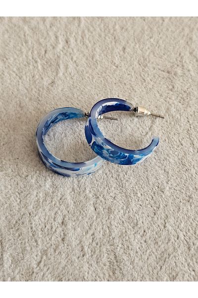 SiestaAccessories Blue Color Marble Pattern Acrylic Hoop Earrings