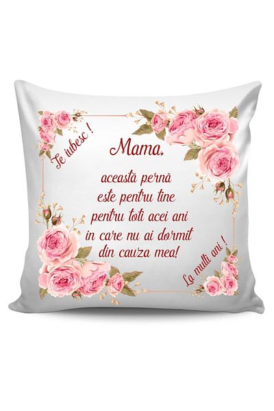 Handmade Custom Pillow with Text - Happy Birthday Mom, Model 1, 40x40 cm