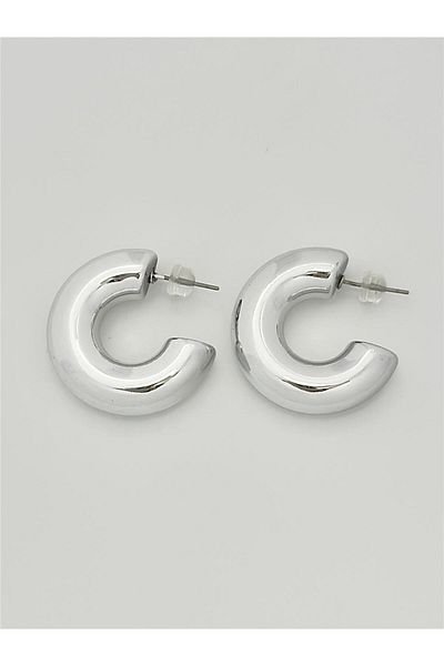 NKTCOLLECTİON أقراط دائرية سميكة فضية اللون للسيدات |   أقراط بيجوتي بتصميم سطح لامع