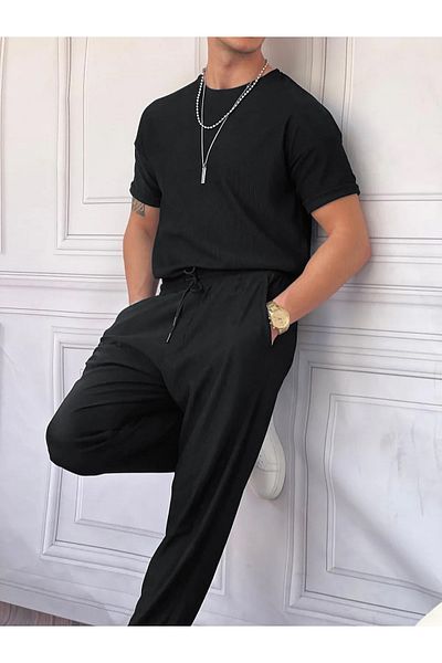 viperkombin Crew Neck Ribbed T-Shirt and Baggy Tracksuit 2-Piece Combination Lycra