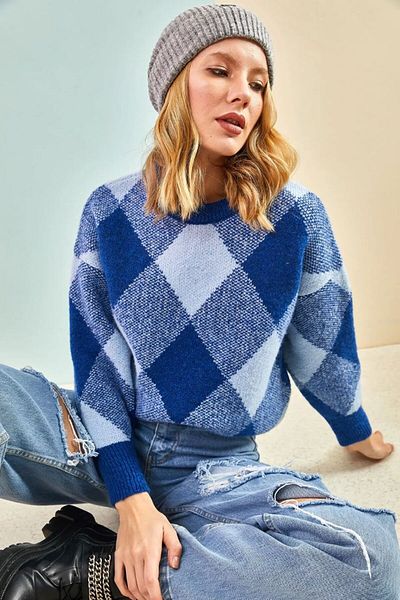 Get Crazy Women's Square Patterned Knitwear Sweater