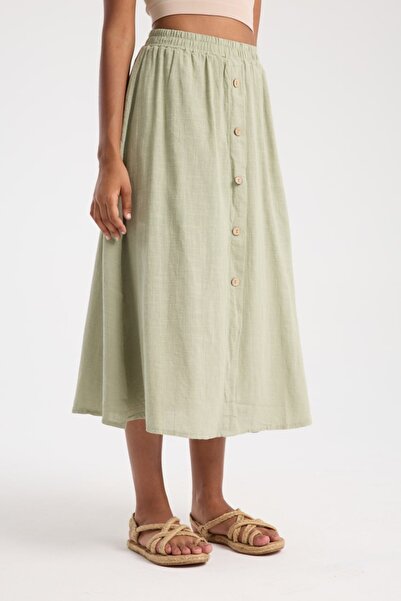 İLKCET MODA Front Button Detailed Midi Skirt
