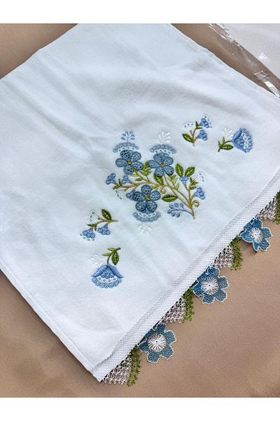 TUTUYA TEXTIL Βελονοειδής Χειροποίητη Βελούδινη Πετσέτα Χεριών 50 Χ90 εκ. Πετσέτα Προίκας Δαντελωτή από τα δύο Πλαϊνά