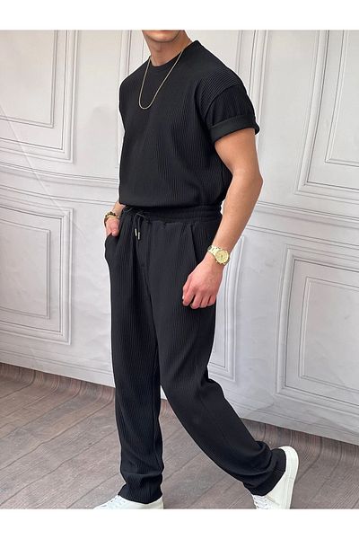 viperkombin Crew Neck Ribbed T-Shirt and Baggy Tracksuit 2-Piece Combination Lycra