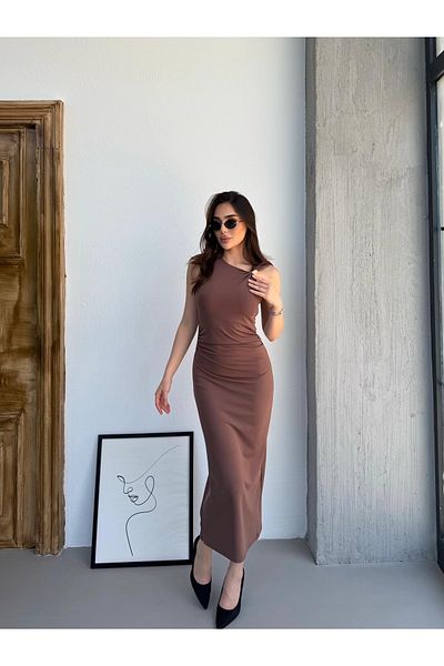 MEECY Γυναικείο Ασύμμετρο Μαξί Φόρεμα Draped Zr Model