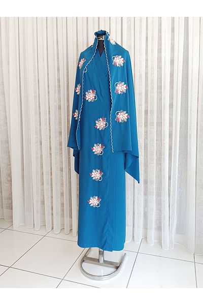 Misue Handmade Medina Silk Embroidered Tie Prayer Dress + Shawl, Silk Dressing Gown, Dowry Prayer Dress & Dressing Gown