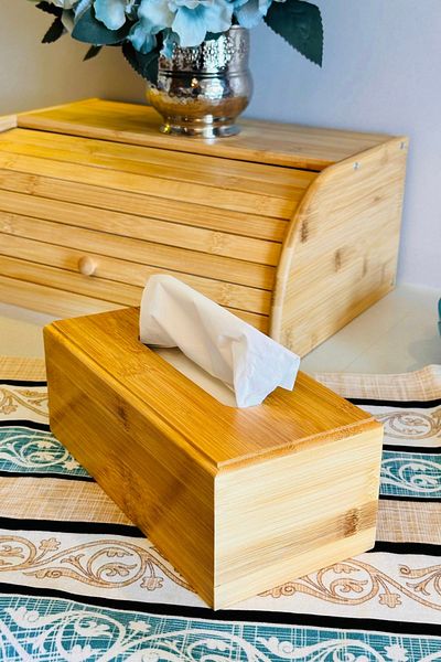 Makri Bamboo Napkin Holder, 23cm X 11cm X 8.5cm Size Natural Bamboo Wood Napkin Holder