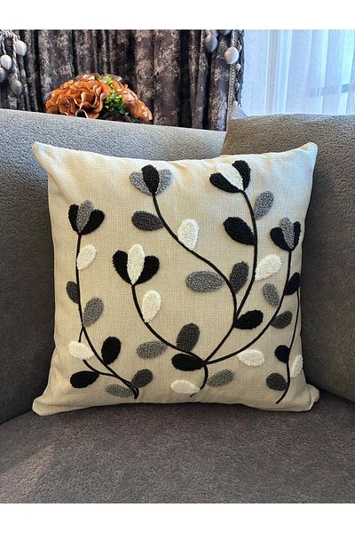 Mustgross Bohemian Punch Embroidered Linen Throw Pillow Case 1 Piece - 43X43 cm