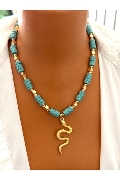 Naskosta Antique-Bohemian Style Snake Pendant Single Row Design Summer Necklace