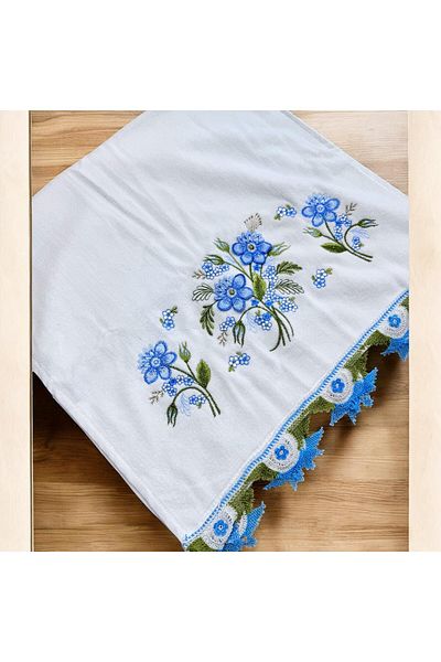TUTUYA TEXTIL Βελονοειδής Χειροποίητη Βελούδινη Πετσέτα Χεριών 50 Χ90 εκ. Πετσέτα Προίκας Δαντελωτή από τα δύο Πλαϊνά