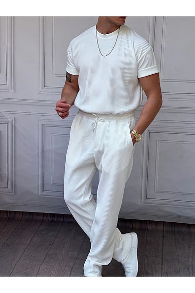 viperkombin Crew Neck Ribbed T-Shirt and Baggy Tracksuit 2-Piece Combination Lycra