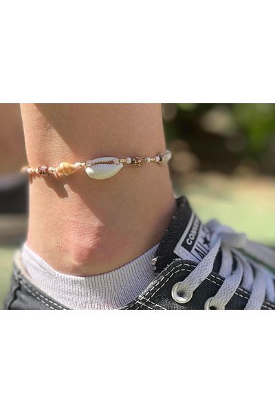 Yubi Small Large Seashell Interstitial Miyuki Strand Anklet