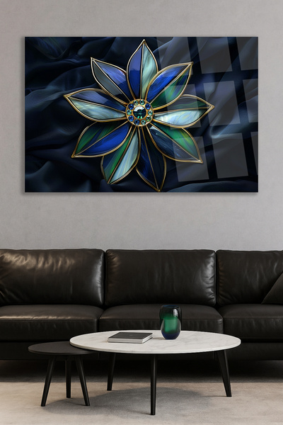 TAULART Tablou din sticlă rezistentă la spargere cu design modern de flori din vitraliu – DETAIL AURIT CADOU DE LUX ULTRA CULORI VIU