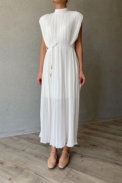 Julidress Φόρεμα με γιακά με αμάνικο φόδρα με πιέτες Midi Premium
