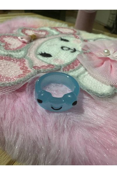 Herşey Nota Turquoise Children's Ring with Cute Frog Figure – Fixed Size Resin Cartoon Jewelry