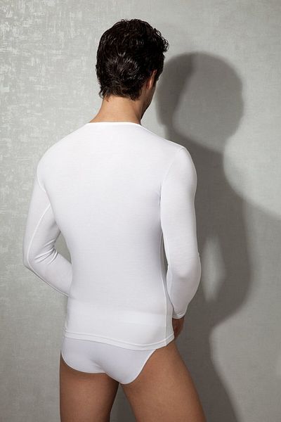 NazikEndam Dore Anse Men's Modal Wide Collar Long Sleeve t Shirt 2955