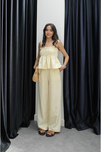 Havoş Yellow Gipeli Blouse Trousers Linen Suit